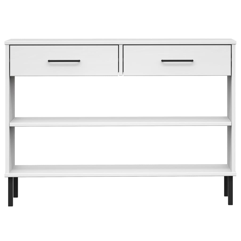 Console Cabinet with Metal Legs White Solid Wood Pine OSLO