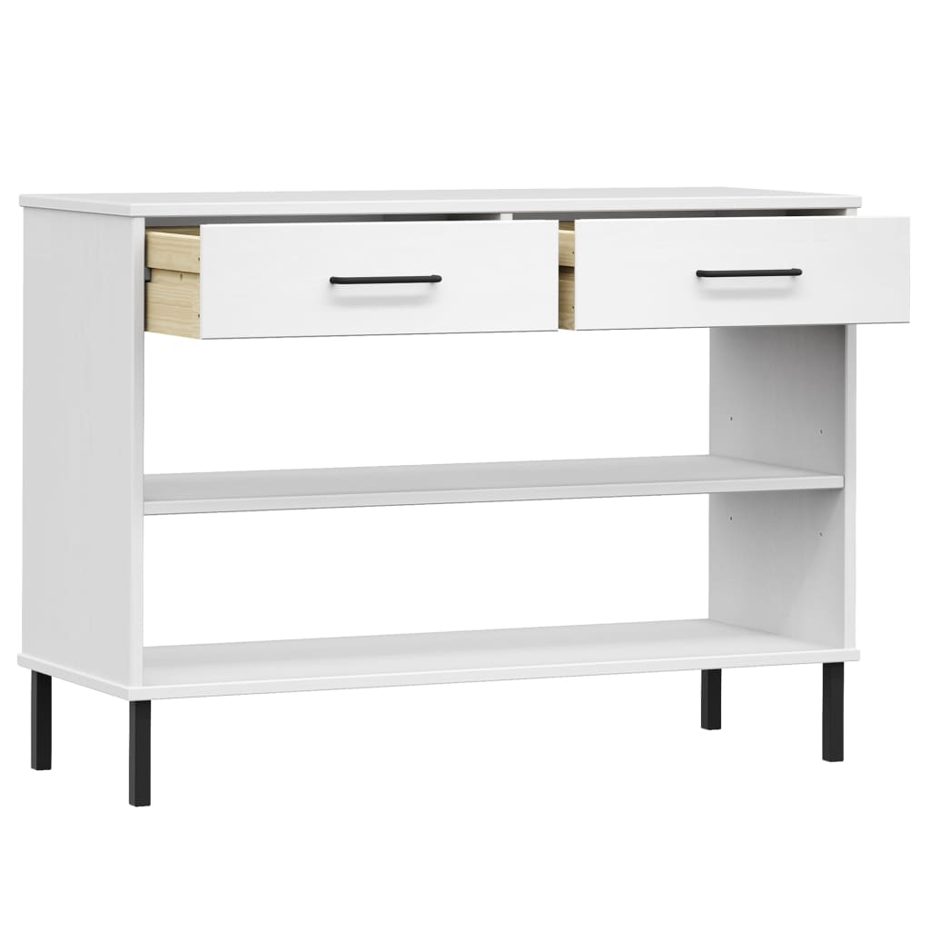 Console Cabinet with Metal Legs White Solid Wood Pine OSLO