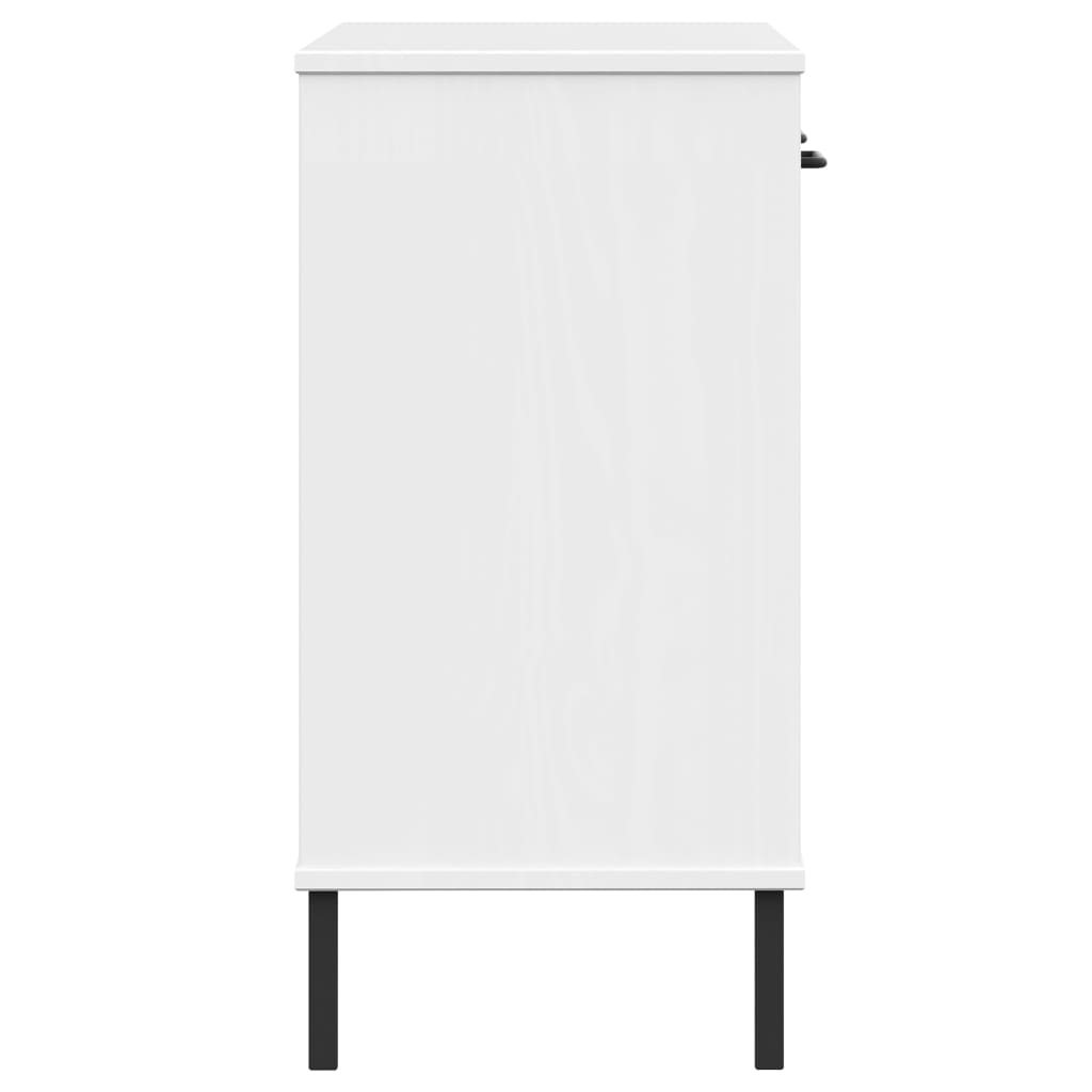 Console Cabinet with Metal Legs White Solid Wood Pine OSLO