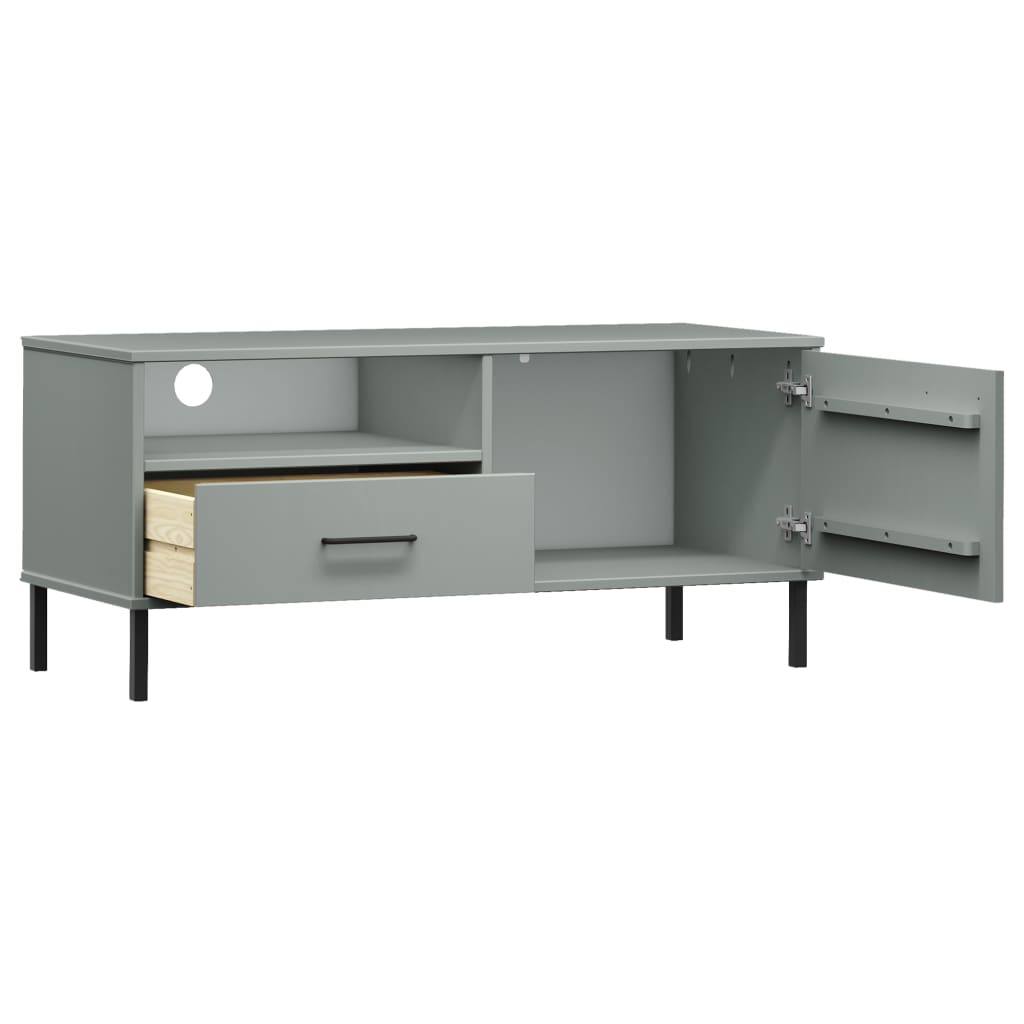 TV Cabinet with Metal Legs Grey Solid Wood Pine OSLO