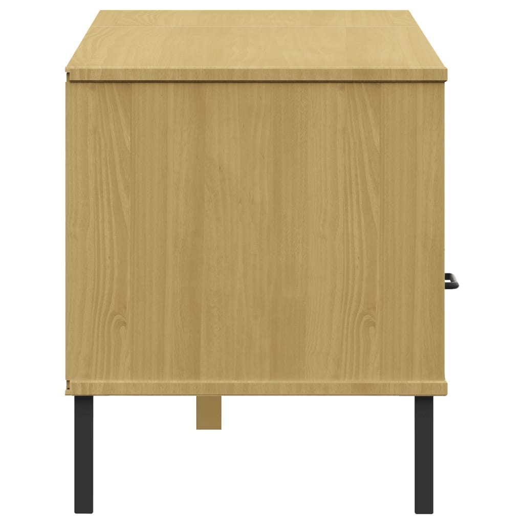 TV Cabinet with Metal Legs Brown Solid Wood Pine OSLO