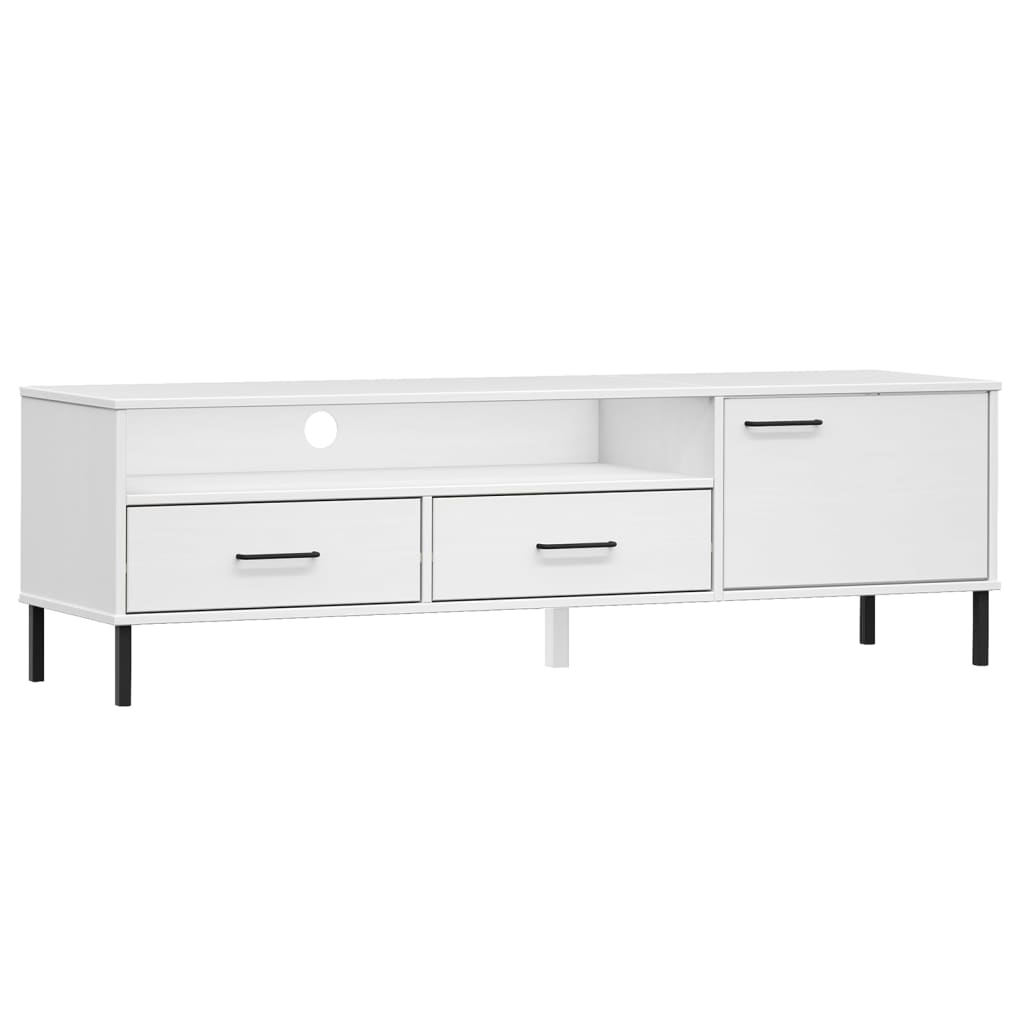 TV Cabinet with Metal Legs White Solid Wood Pine OSLO