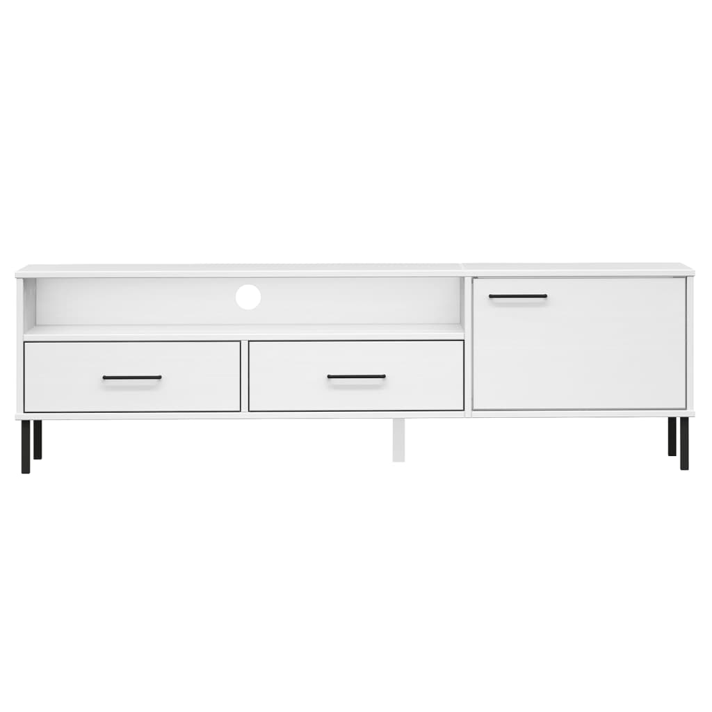 TV Cabinet with Metal Legs White Solid Wood Pine OSLO
