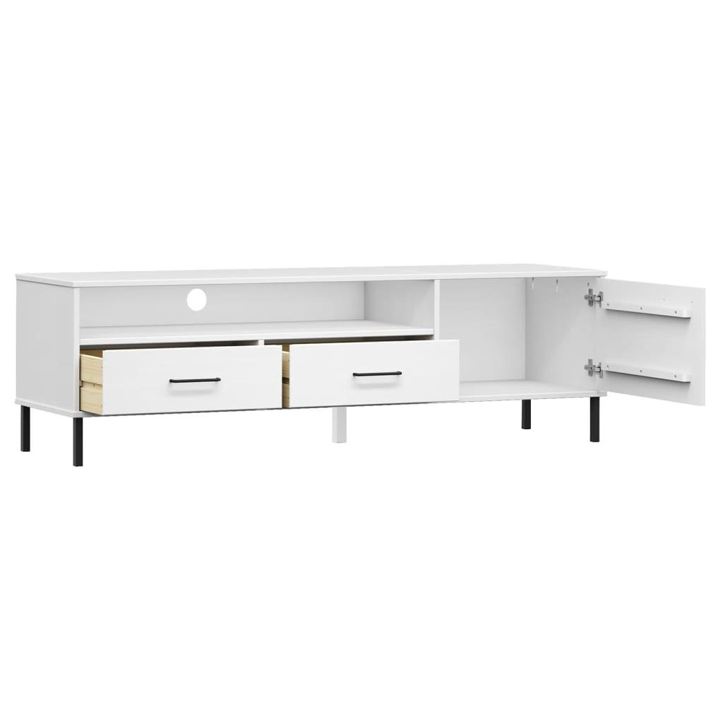 TV Cabinet with Metal Legs White Solid Wood Pine OSLO