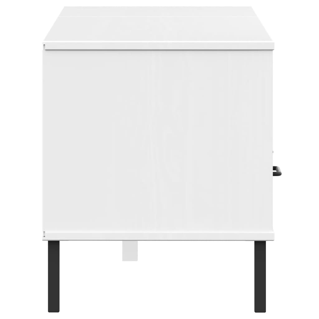 TV Cabinet with Metal Legs White Solid Wood Pine OSLO