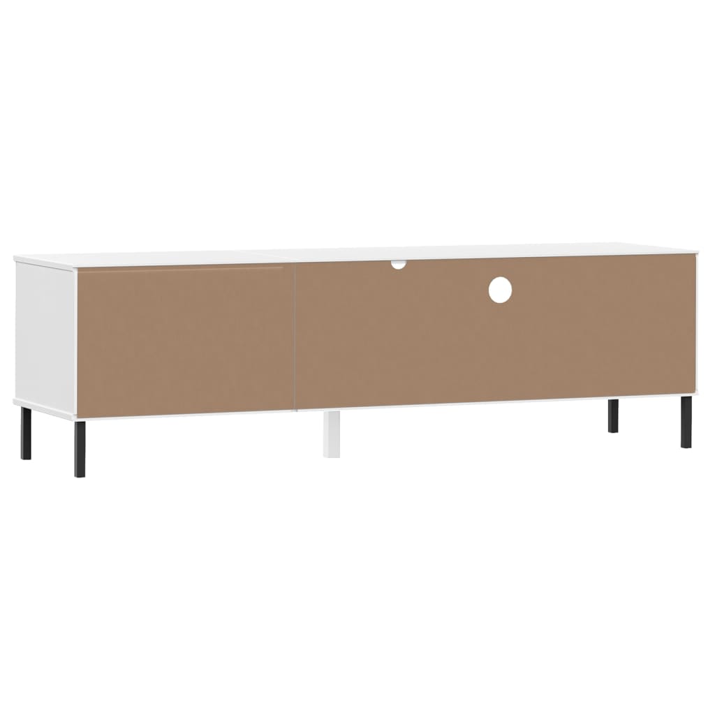 TV Cabinet with Metal Legs White Solid Wood Pine OSLO