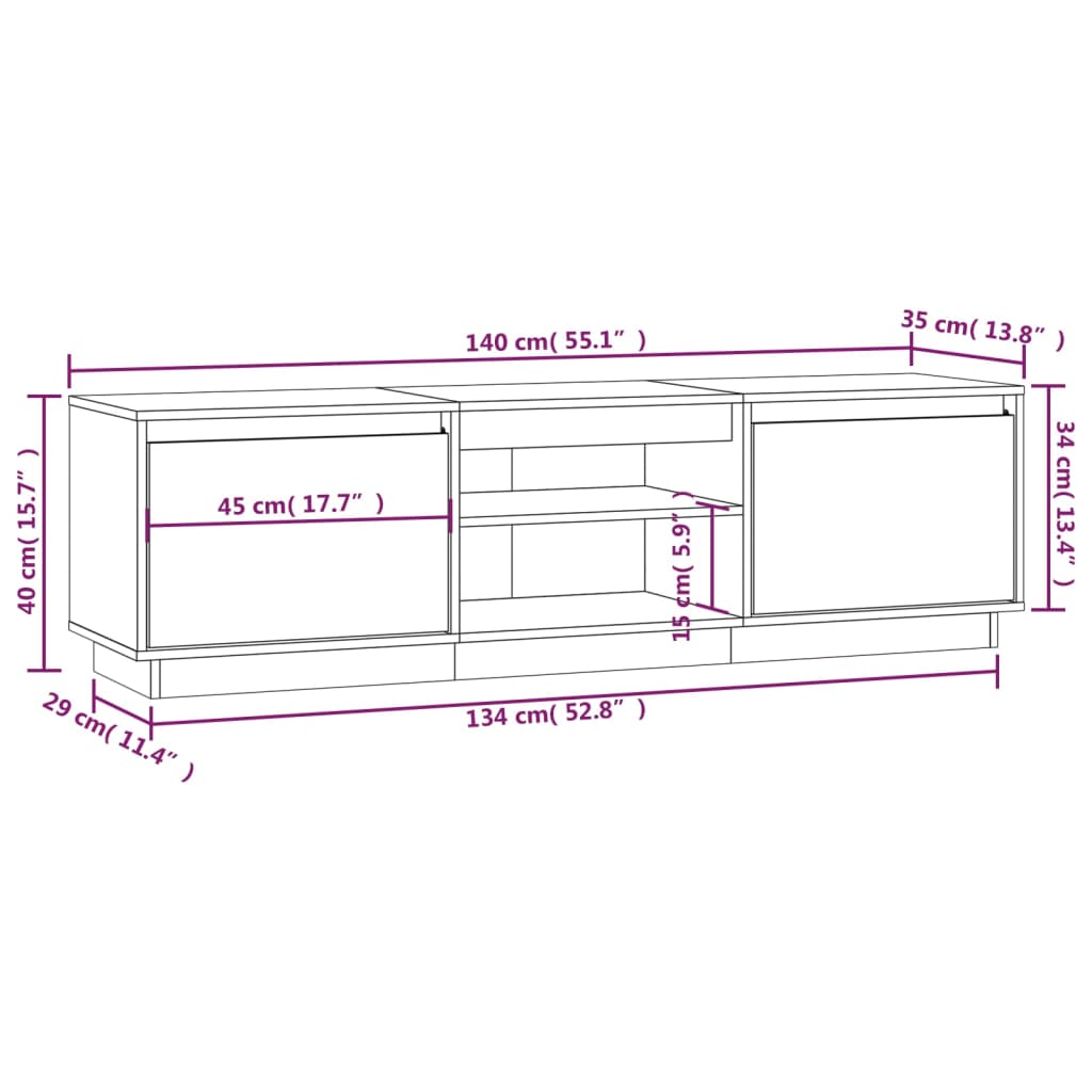 TV Cabinet Grey 140x35x40 cm Solid Wood Pine