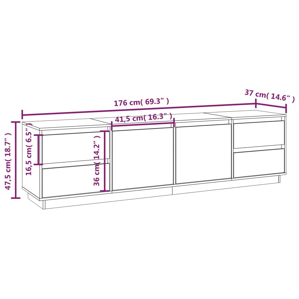 TV Cabinet Honey Brown 176x37x47.5 cm Solid Wood Pine