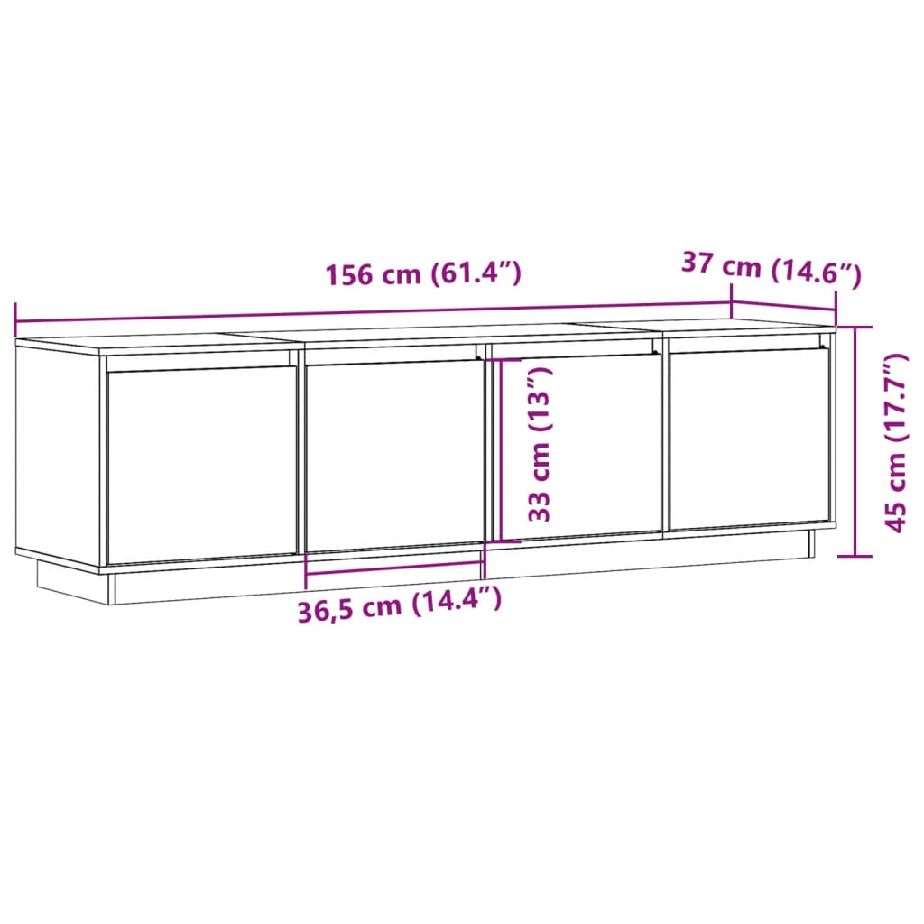 TV Cabinet 156x37x45 cm Solid Wood Pine