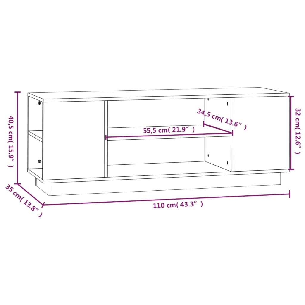 TV Cabinet Honey Brown 110x35x40.5 cm Solid Wood Pine