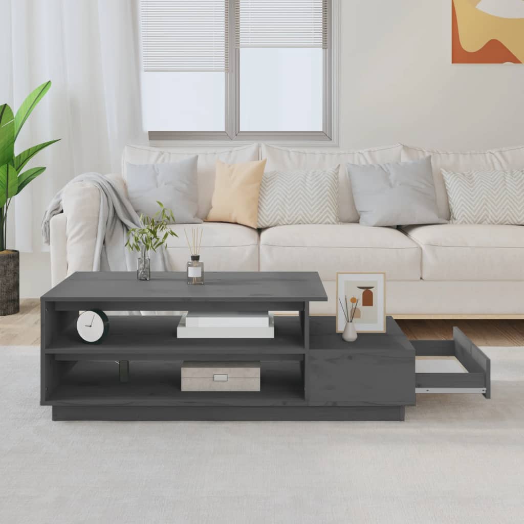 Coffee Table Grey 120x50x40.5 cm Solid Wood Pine