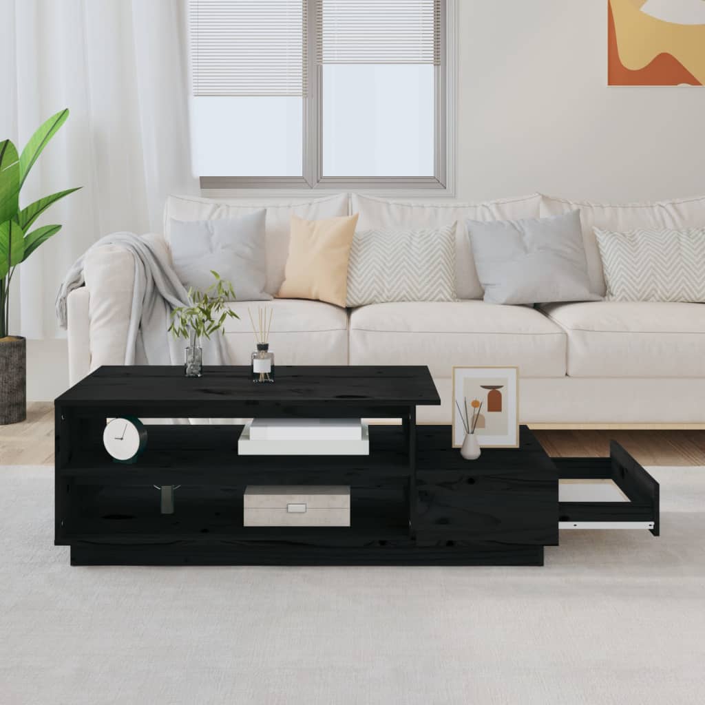 Coffee Table Black 120x50x40.5 cm Solid Wood Pine