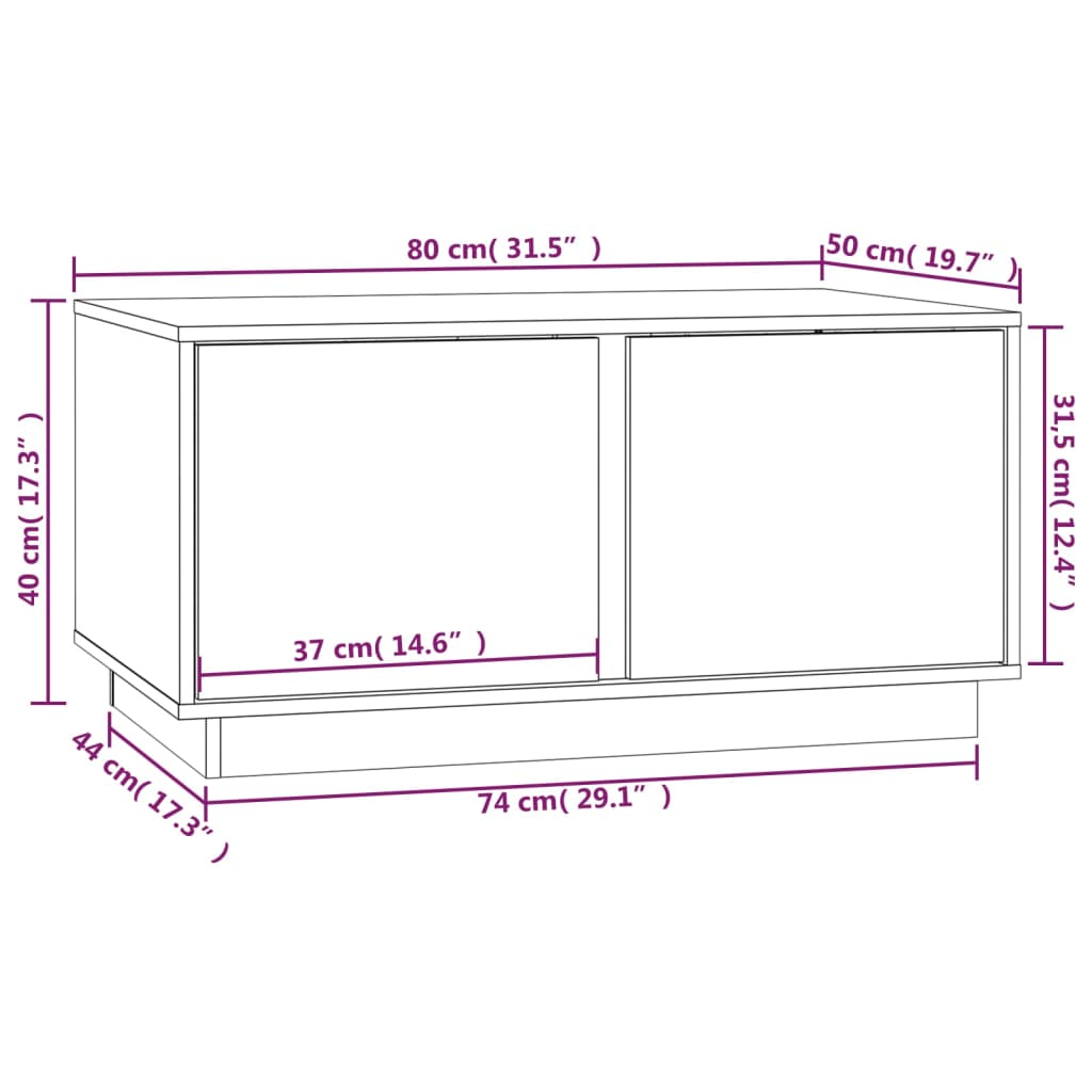 Coffee Table Black 80x50x40 cm Solid Wood Pine