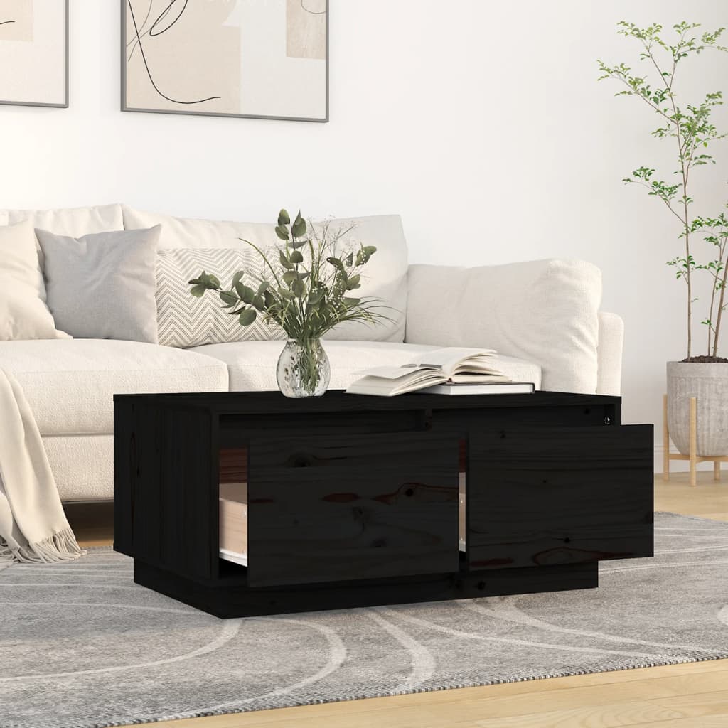 Coffee Table Black 80x50x35 cm Solid Wood Pine