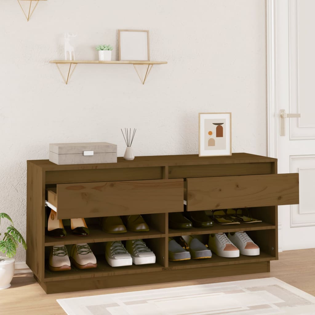 Shoe Cabinet Honey Brown 110x34x52 cm Solid Wood Pine