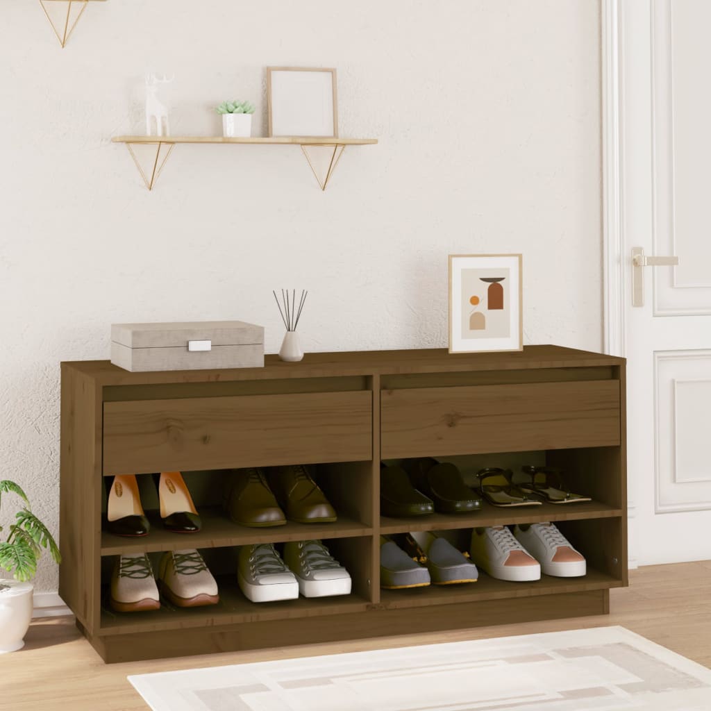 Shoe Cabinet Honey Brown 110x34x52 cm Solid Wood Pine