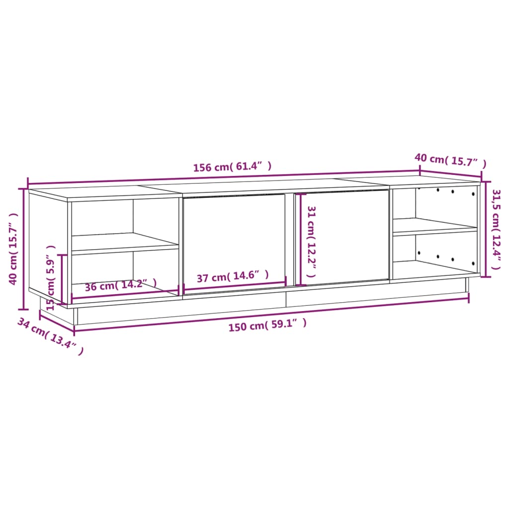 TV Cabinet Grey 156x40x40 cm Solid Wood Pine