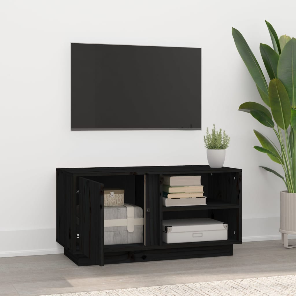 TV Cabinet Black 80x35x40.5 cm Solid Wood Pine