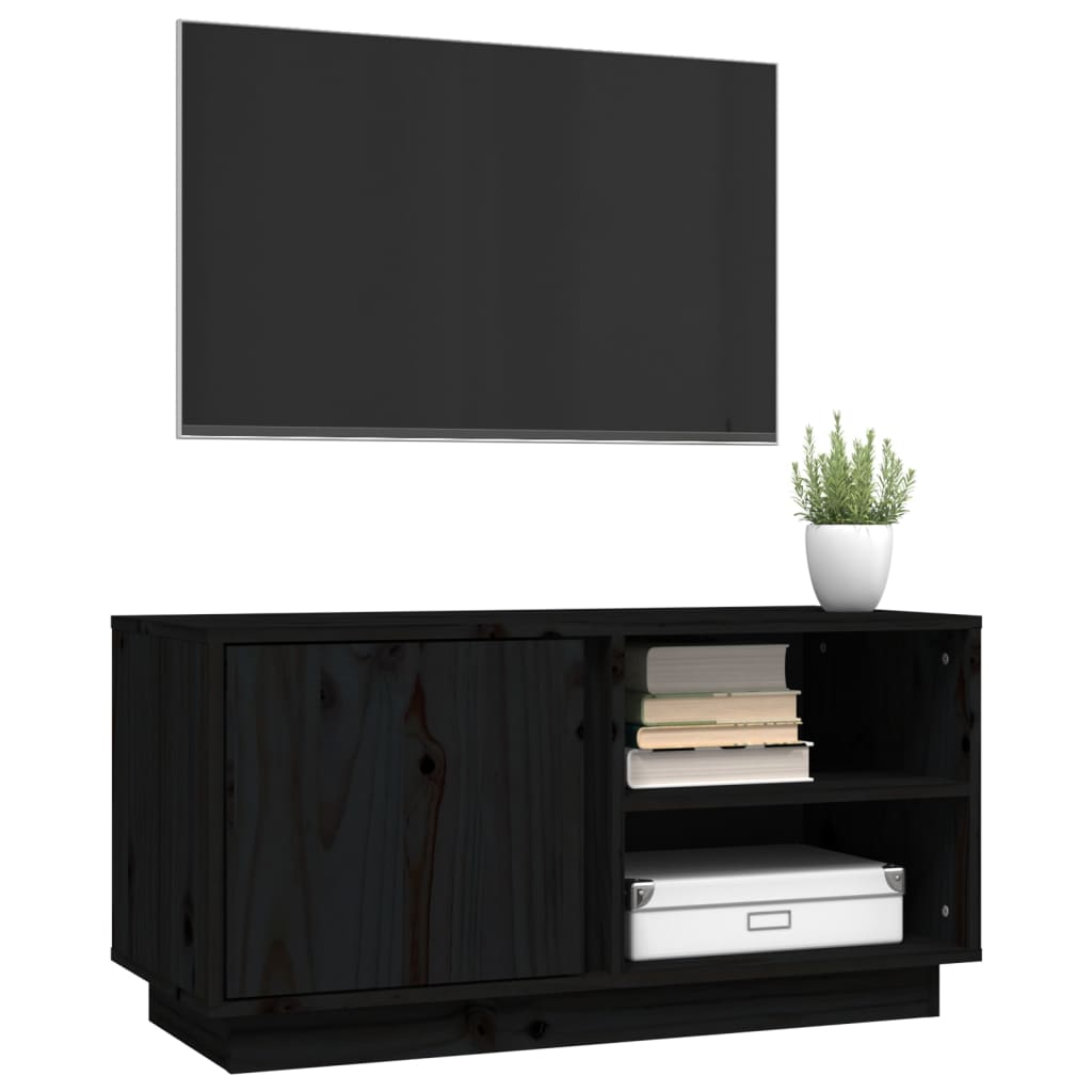 TV Cabinet Black 80x35x40.5 cm Solid Wood Pine