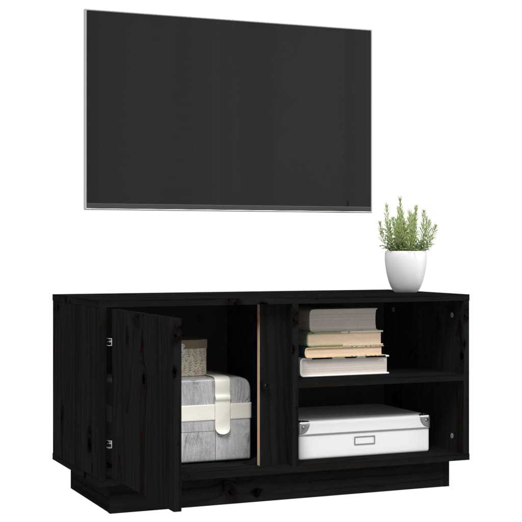 TV Cabinet Black 80x35x40.5 cm Solid Wood Pine