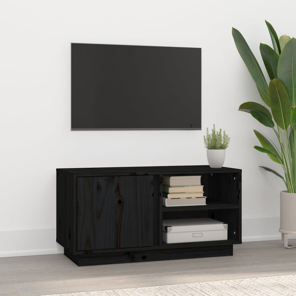 TV Cabinet Black 80x35x40.5 cm Solid Wood Pine