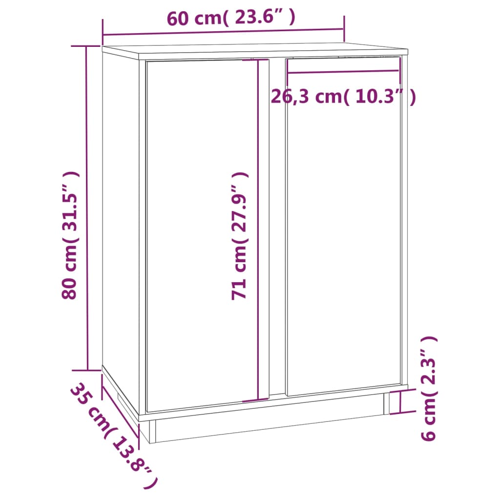 Sideboard White 60x35x80 cm Solid Wood Pine