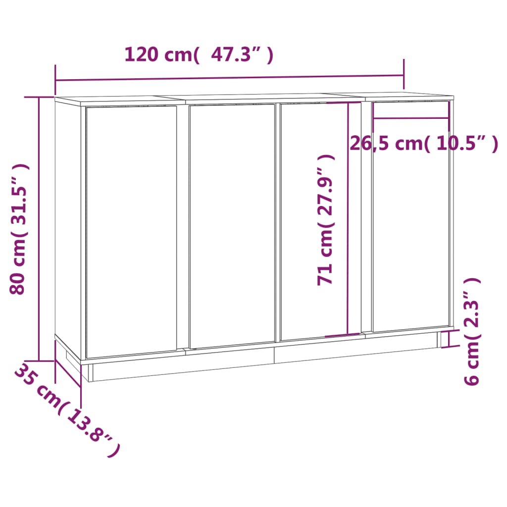 Sideboard Grey 120x35x80 cm Solid Wood Pine