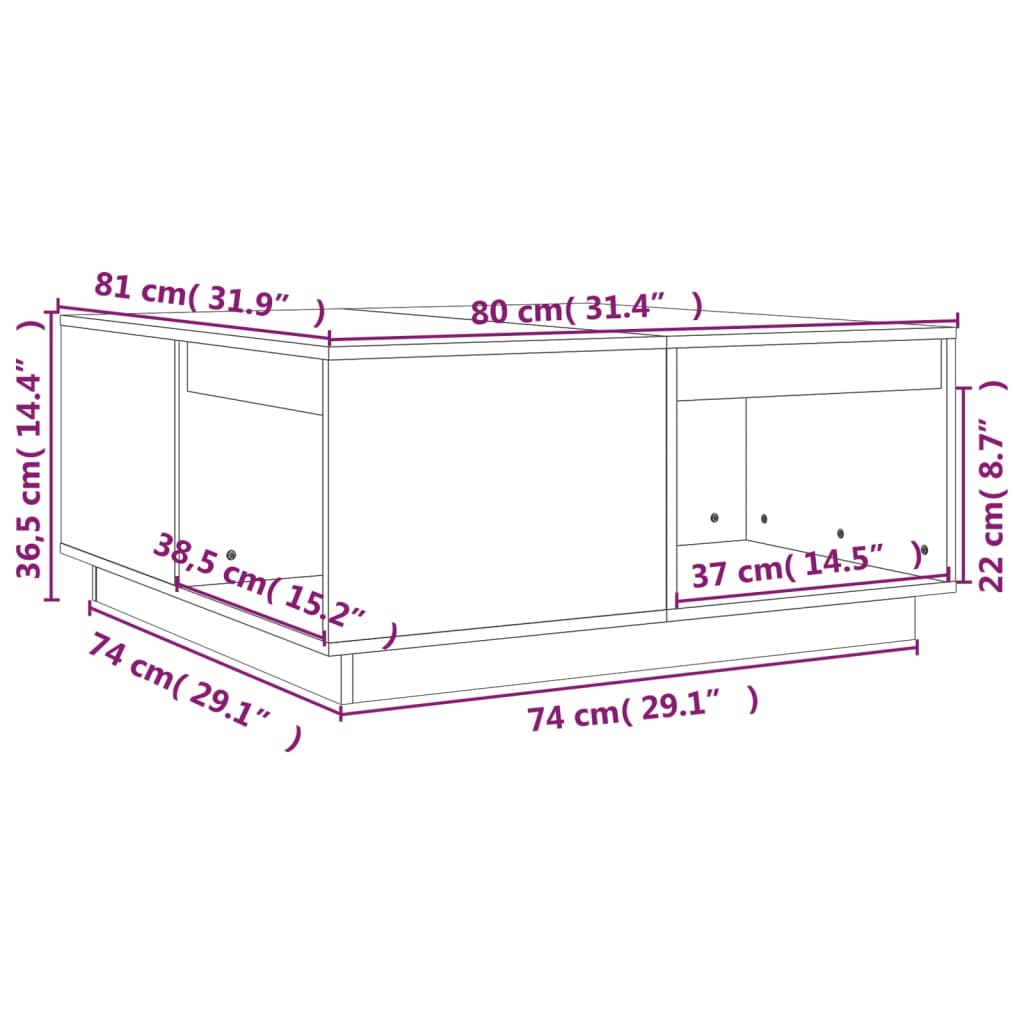 Coffee Table Grey 80x81x36.5 cm Solid Wood Pine