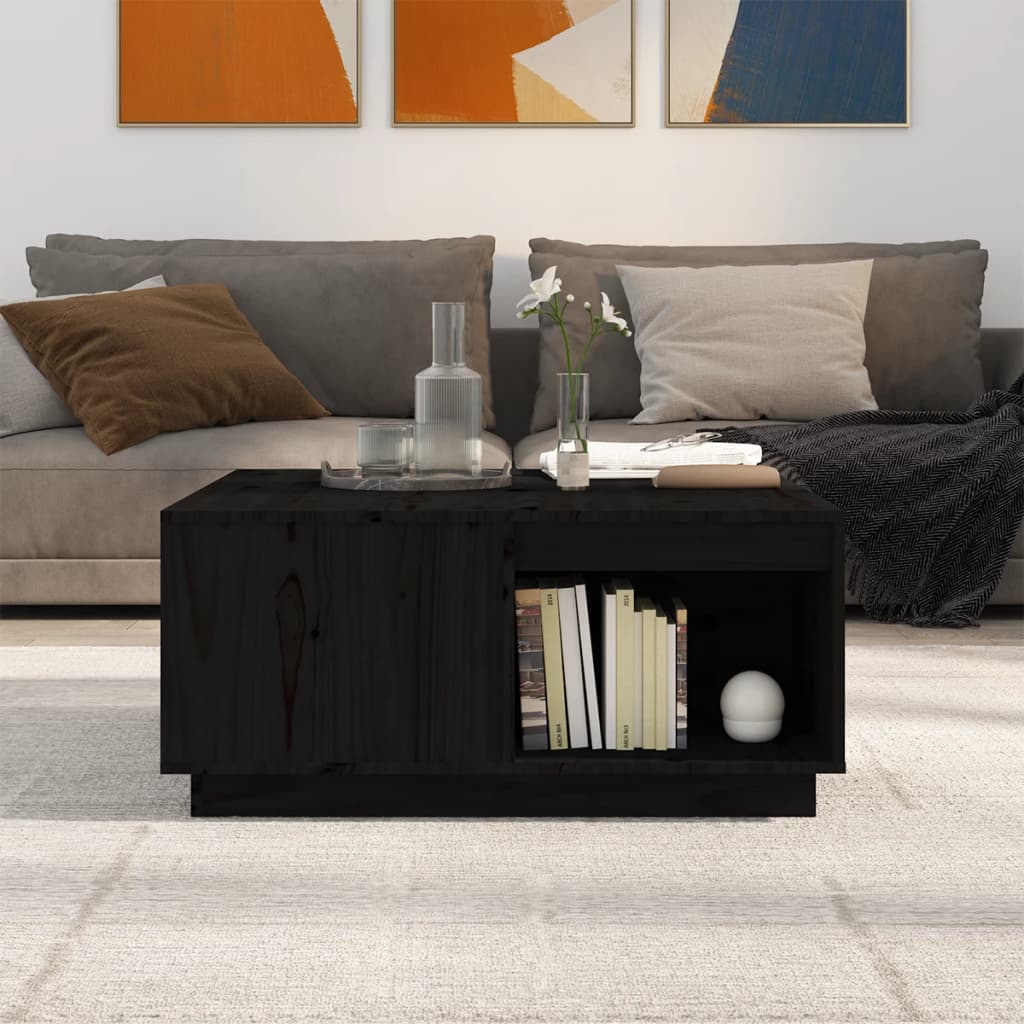Coffee Table Black 80x81x36.5 cm Solid Wood Pine