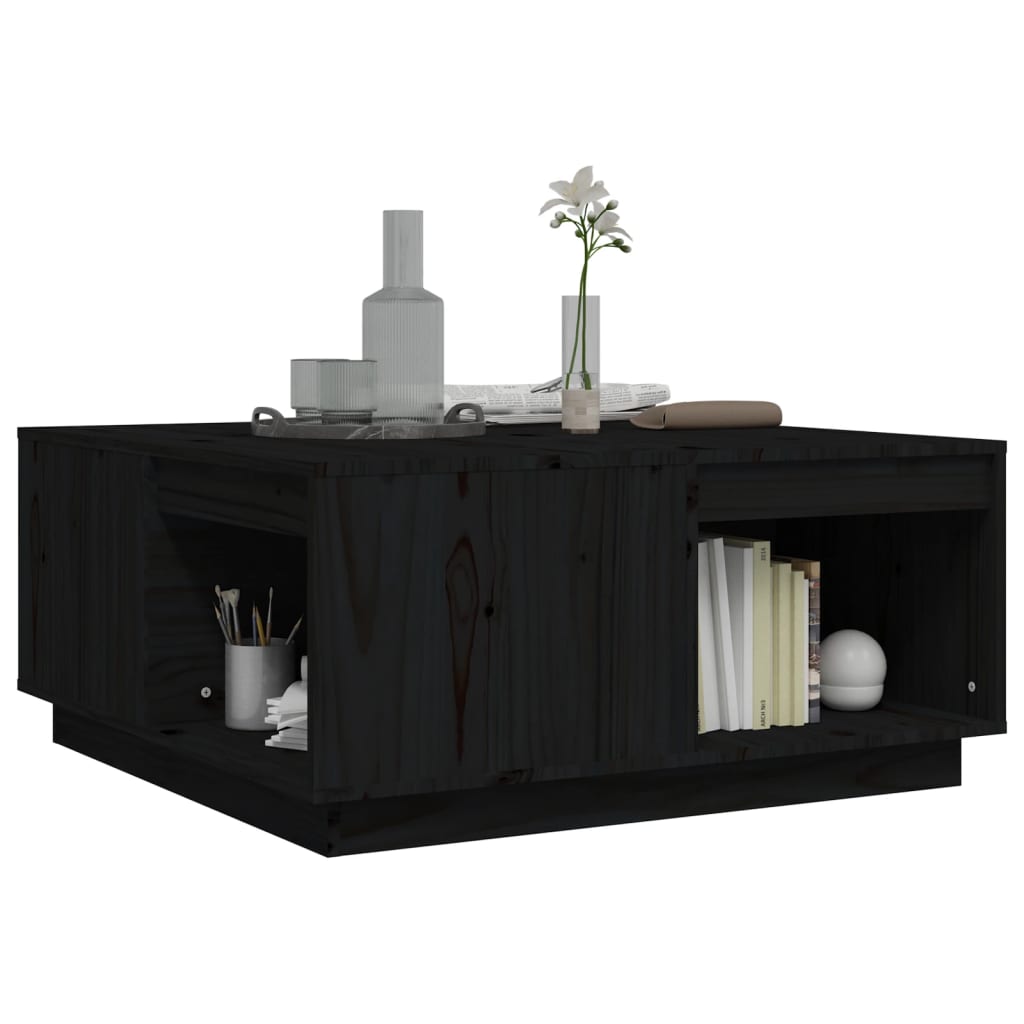 Coffee Table Black 80x81x36.5 cm Solid Wood Pine