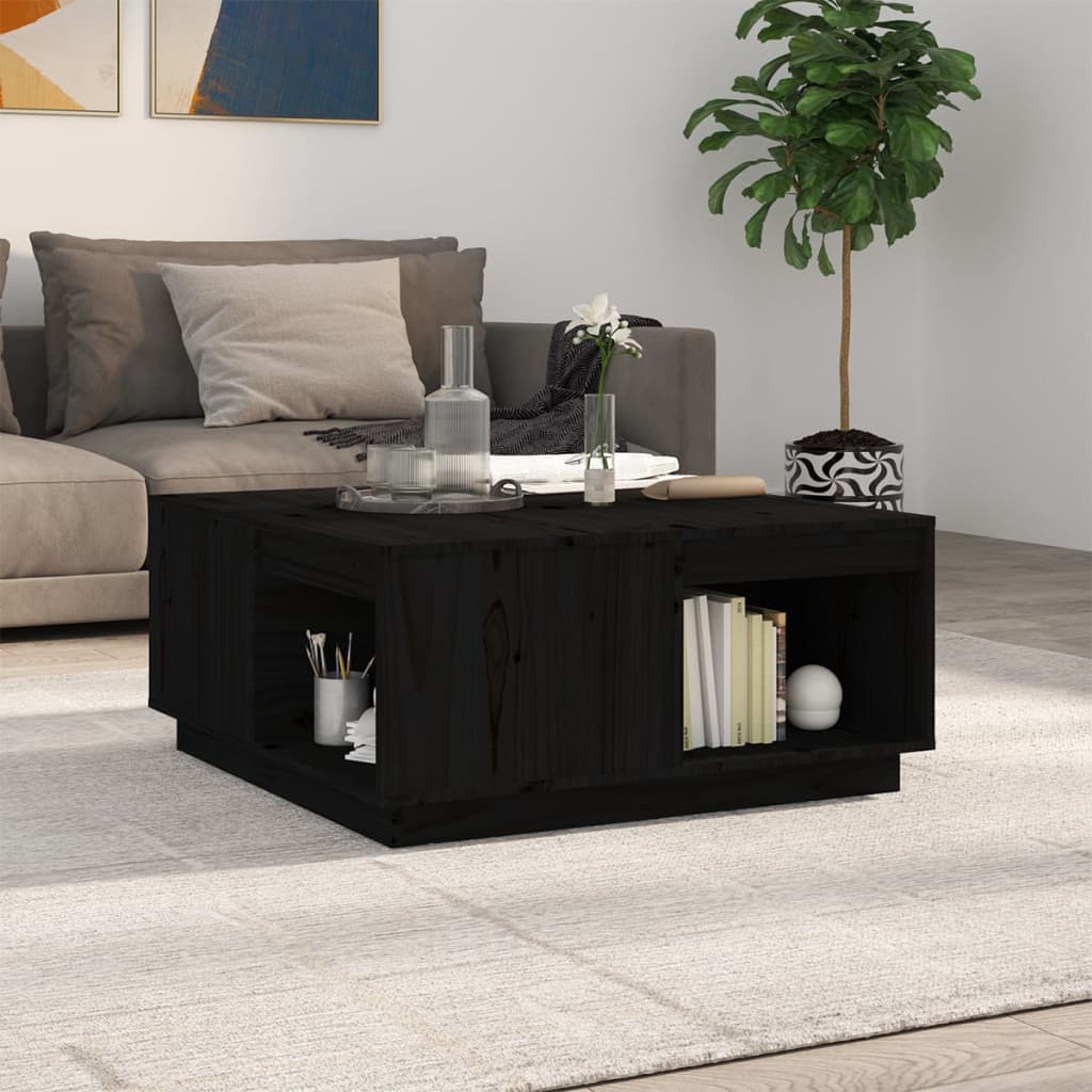 Coffee Table Black 80x81x36.5 cm Solid Wood Pine