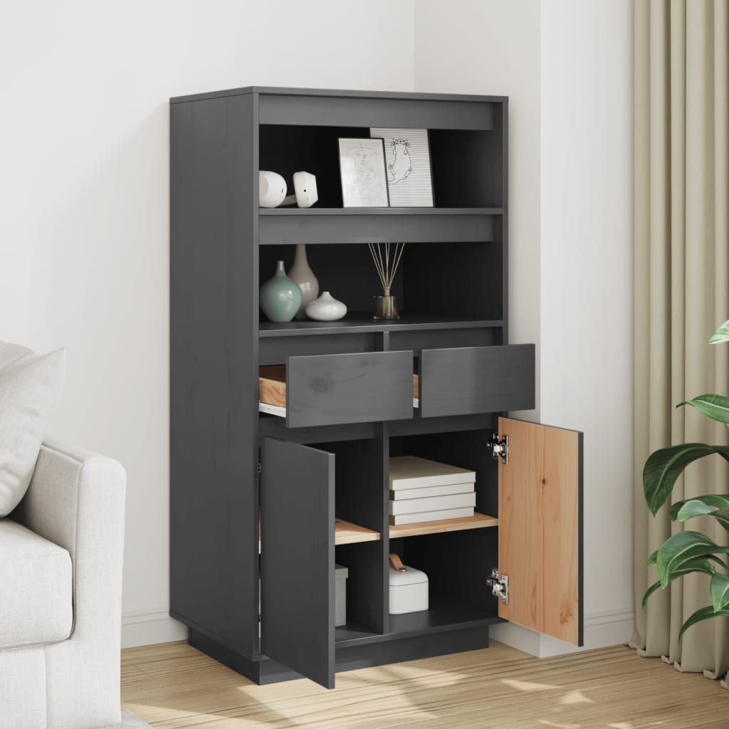 Highboard Grey 60x40x116.5 cm Solid Wood Pine