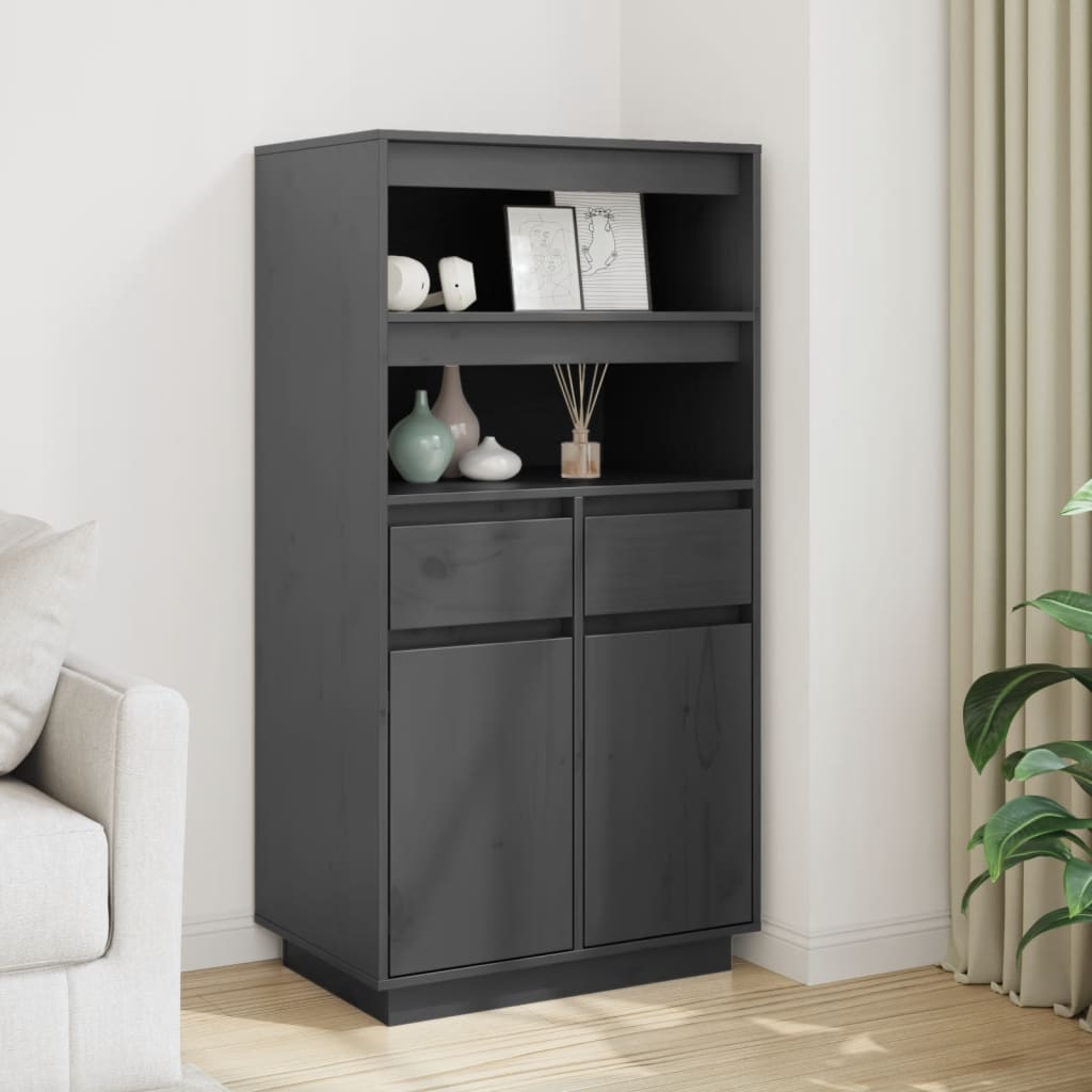 Highboard Grey 60x40x116.5 cm Solid Wood Pine