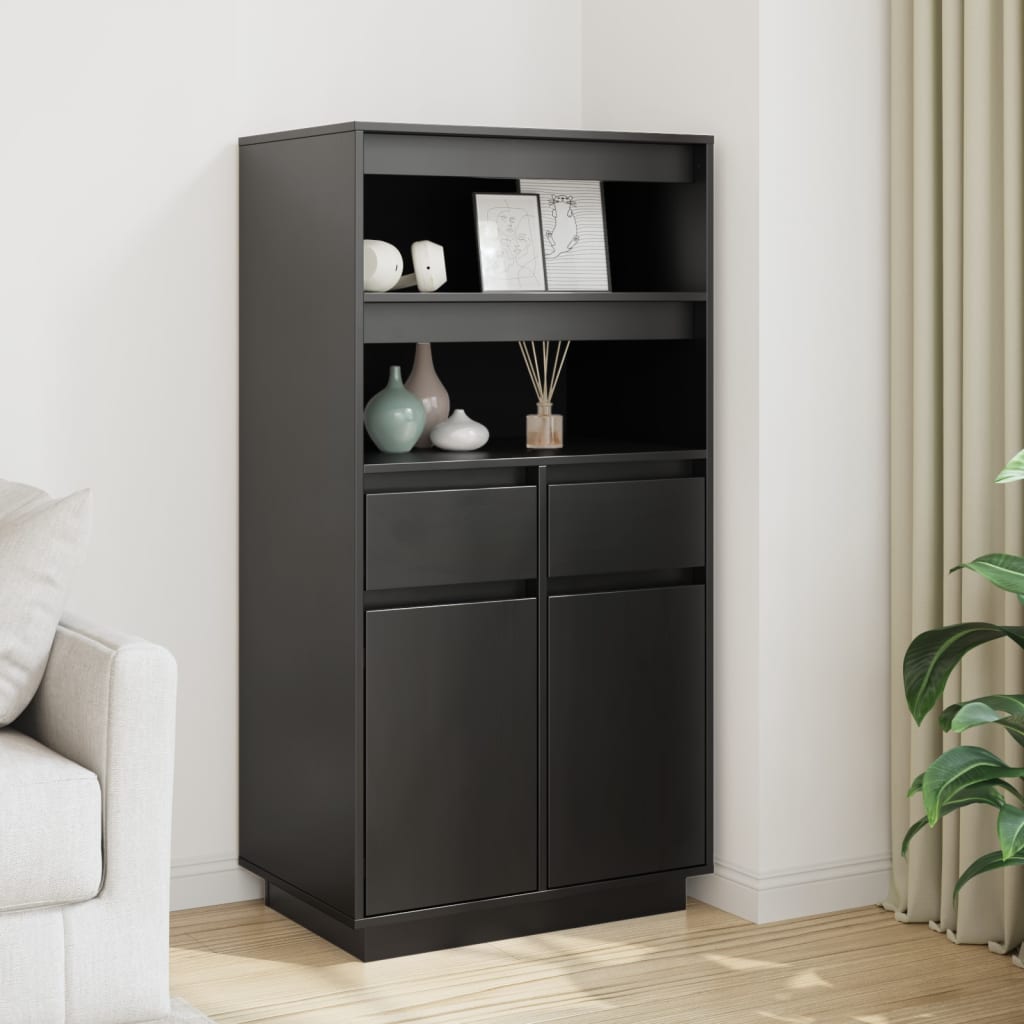 Highboard Black 60x40x116.5 cm Solid Wood Pine