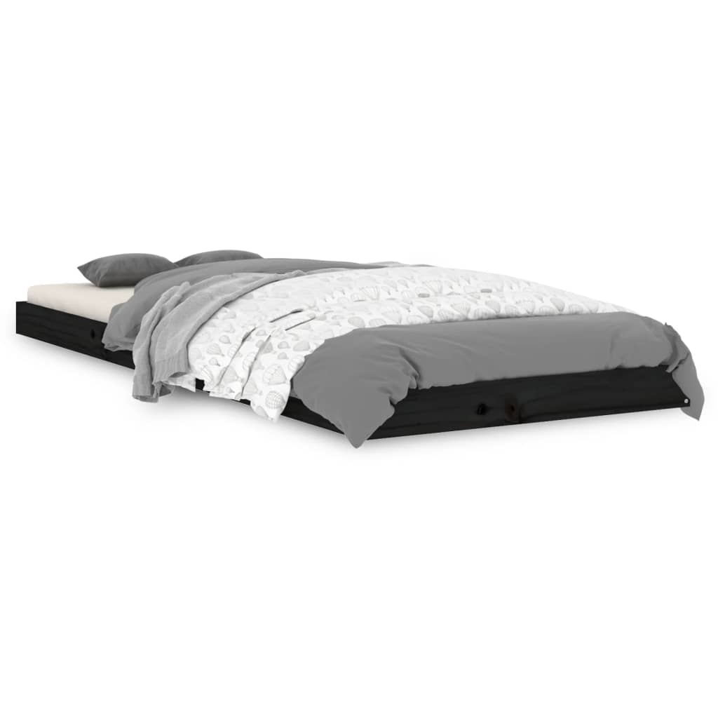 Bed Frame without Mattress Black 75x190 cm Small Single  Solid Wood Pine