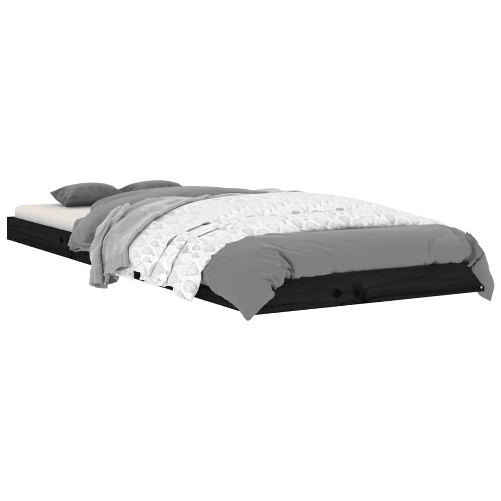 Bed Frame without Mattress Black 75x190 cm Small Single  Solid Wood Pine