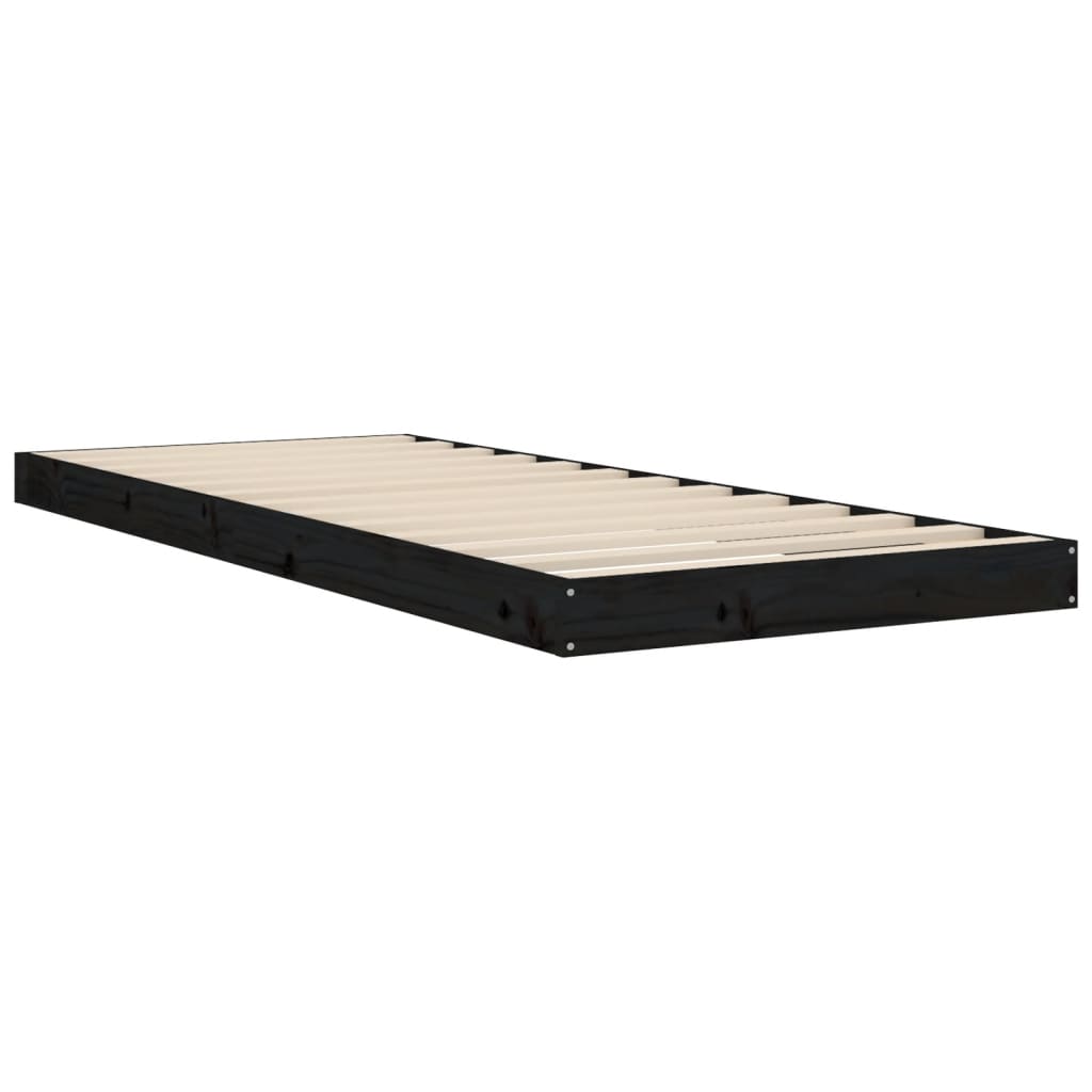 Bed Frame without Mattress Black 75x190 cm Small Single  Solid Wood Pine