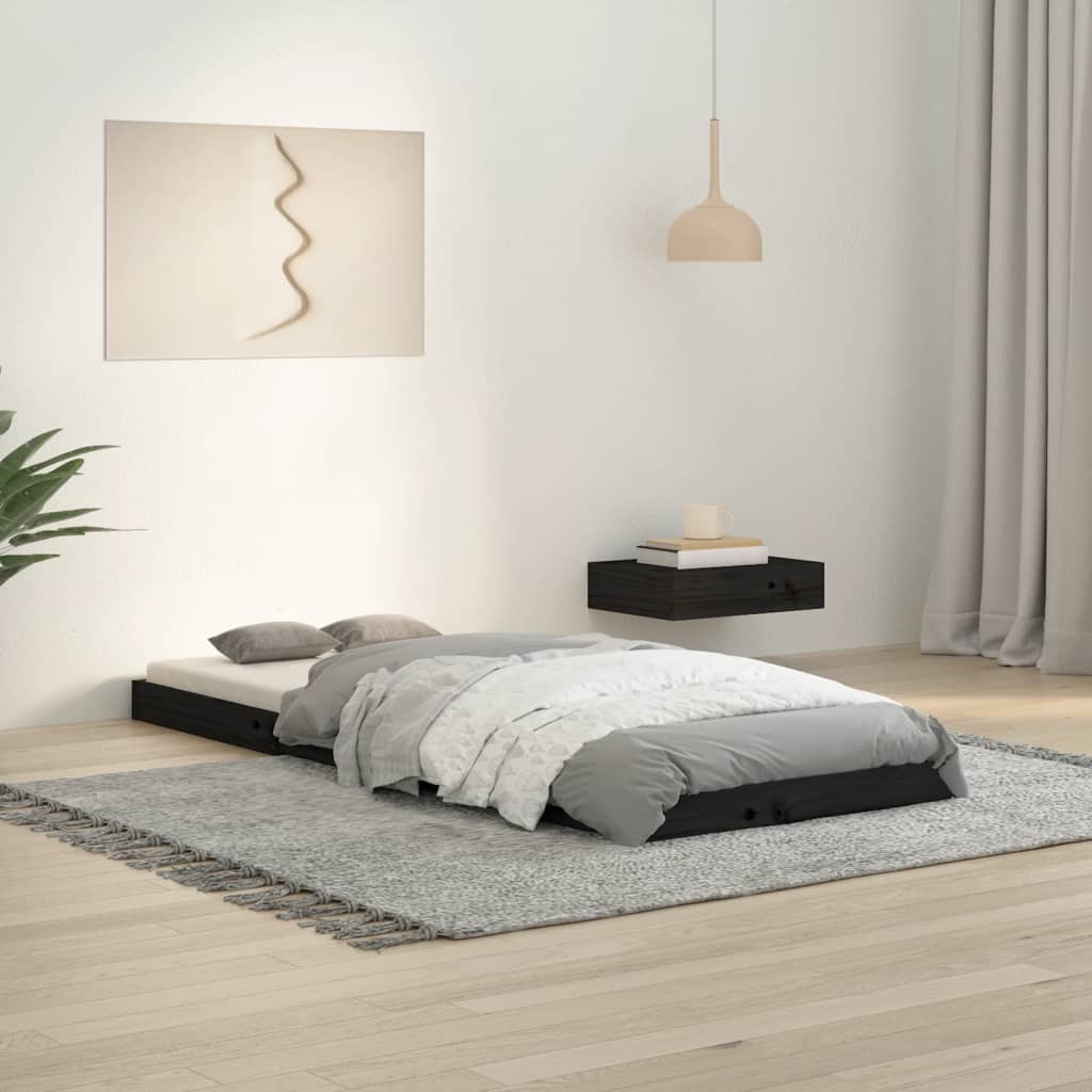 Bed Frame without Mattress Black 75x190 cm Small Single  Solid Wood Pine