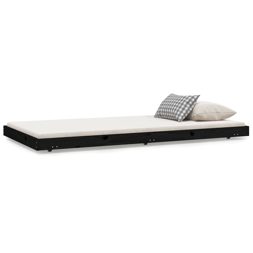Bed Frame without Mattress Black 100x200 cm Solid Wood Pine