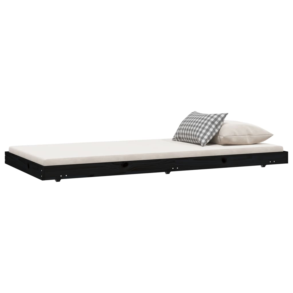 Bed Frame without Mattress Black 75x190 cm Small Single Solid Wood Pine