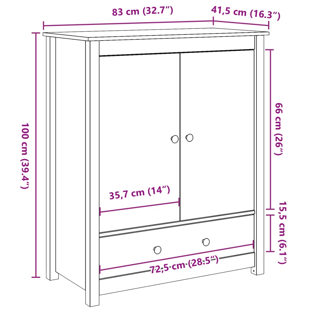 Highboard Honey Brown 83x41,5x100 cm Solid Wood Pine