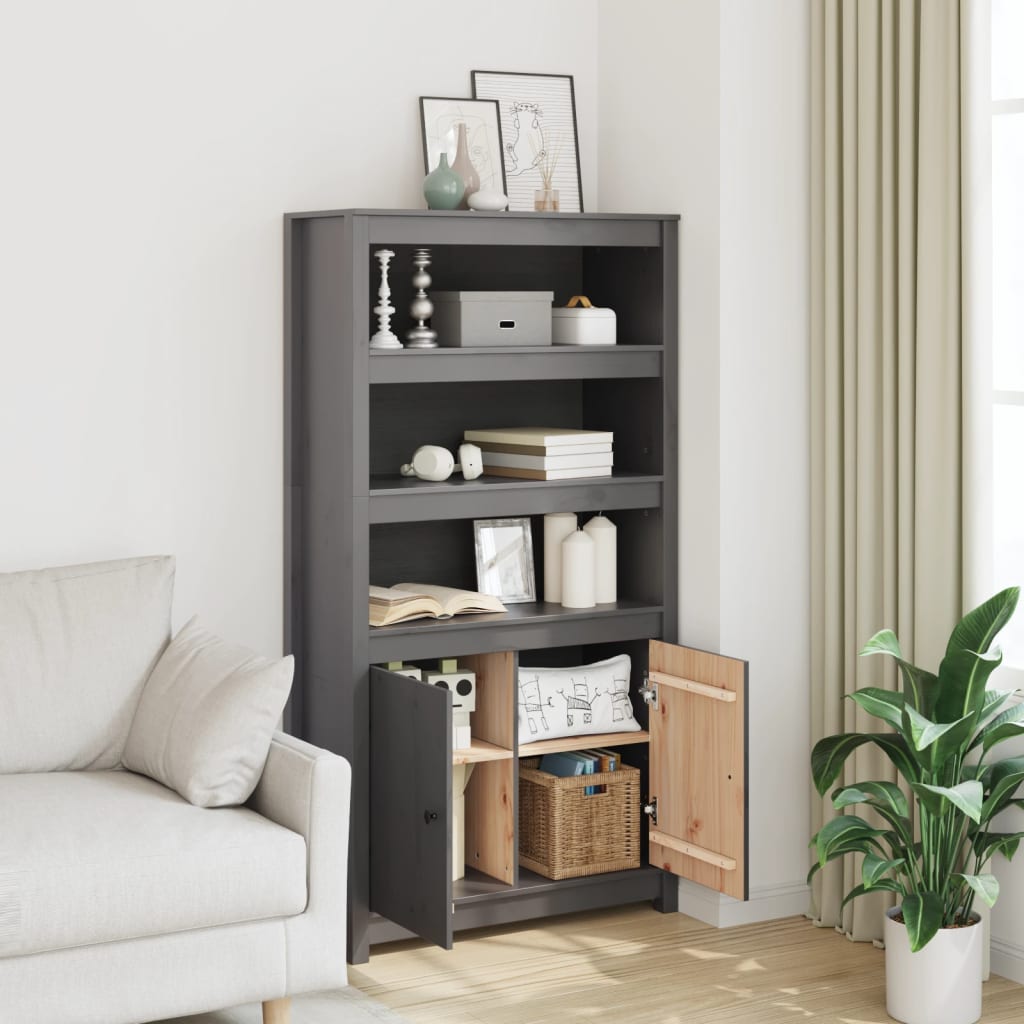 Highboard Grey 80x35x154 cm Solid Wood Pine