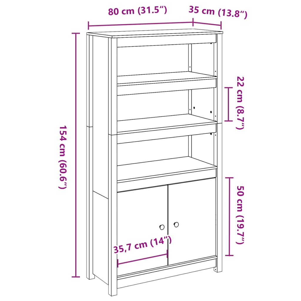 Highboard Grey 80x35x154 cm Solid Wood Pine