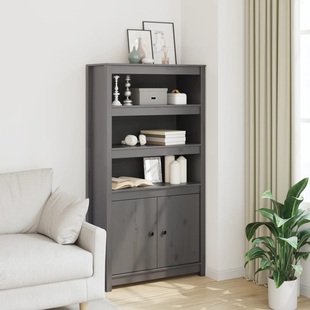 Highboard Grey 80x35x154 cm Solid Wood Pine
