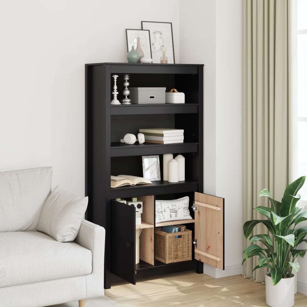 Highboard Black 80x35x154 cm Solid Wood Pine