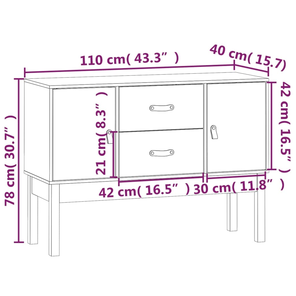 Sideboard Grey 110x40x78 cm Solid Wood Pine