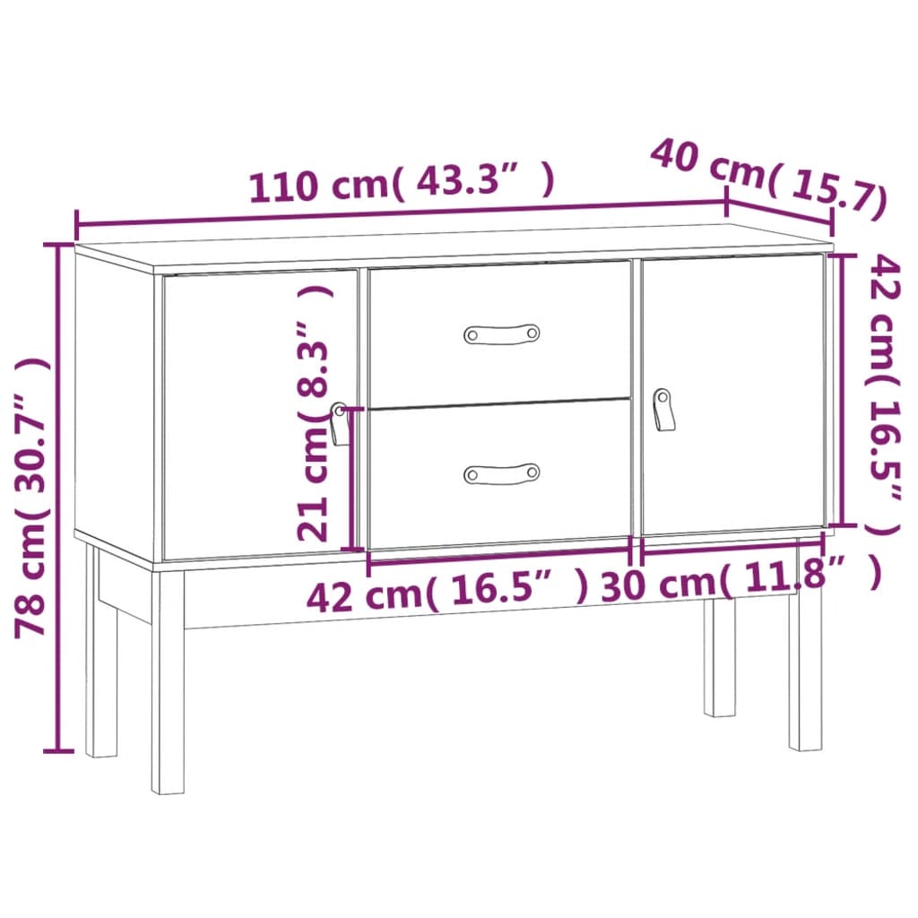 Sideboard Black 110x40x78 cm Solid Wood Pine