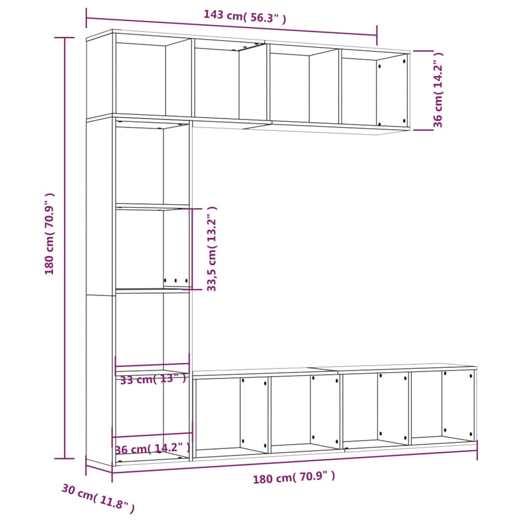 3 Piece Book/TV Cabinet Set Brown Oak 180x30x180 cm