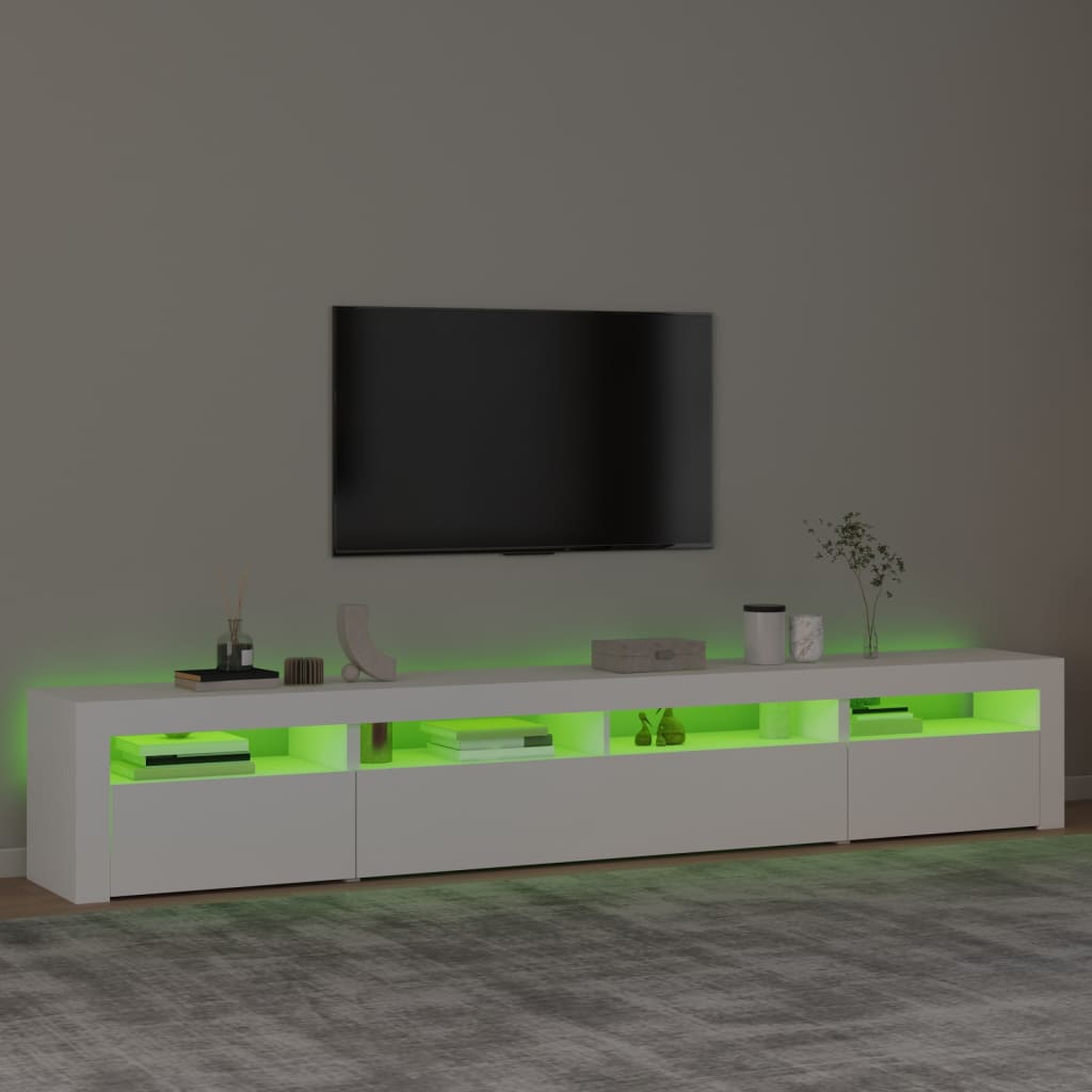 Modern Wooden Large 95 inch TV Tele Stand Unit Cabinet With LED Lights & Storage