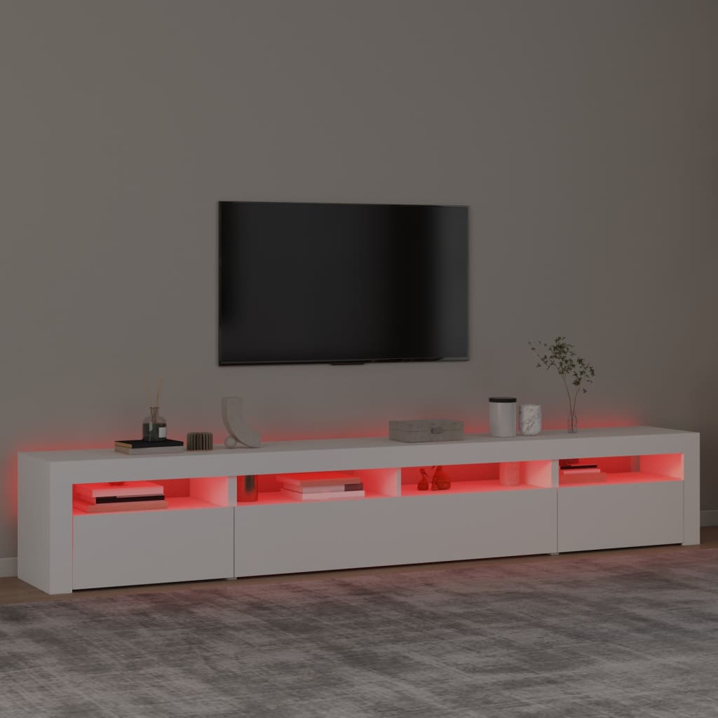 Modern Wooden Large 95 inch TV Tele Stand Unit Cabinet With LED Lights & Storage